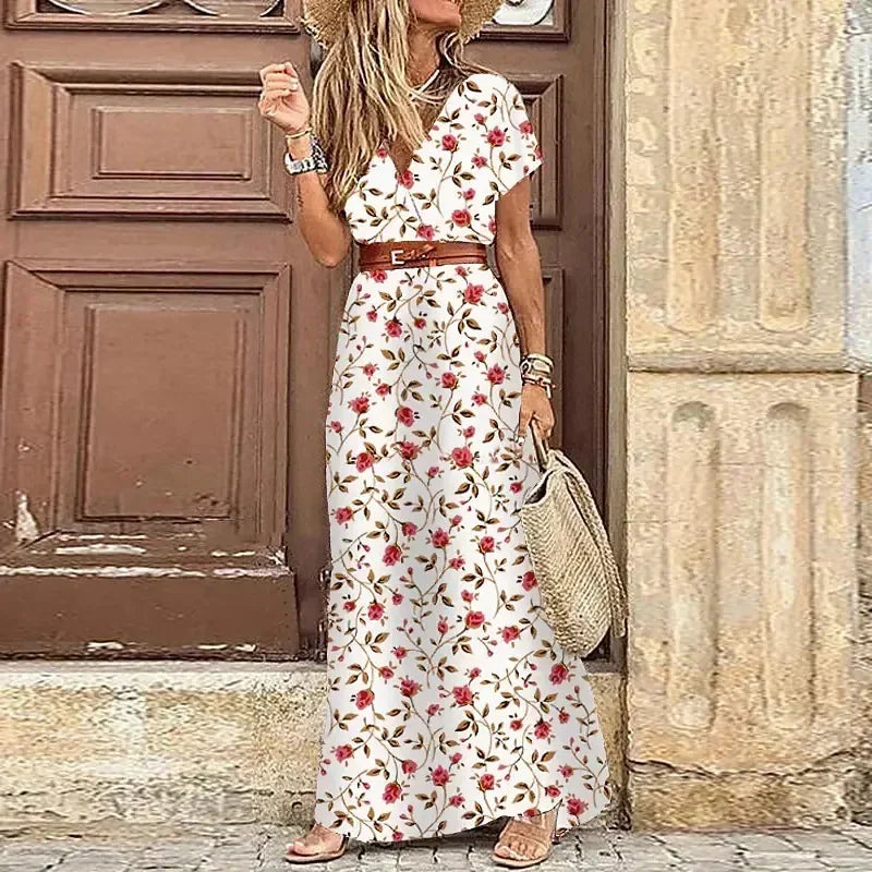 Boho Summer Long Dress for Women Elegant Evening 2023 Vestidos de Mujer Dresses Robe Femme Casual Maxi Short Sleeve Clothing