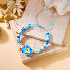 Polymer Clay Flower Starfish Drawstring Bracelet Handmade Braided Accessory Bohemian Beach Vacation Style Holiday Gift
