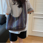 Women's Boho Chic Aztec Tote Bag Ethnic Sling Crossbody Shoulder Purse for Work Travel Lady Knitting Canvas Gypsy Hippie Bag