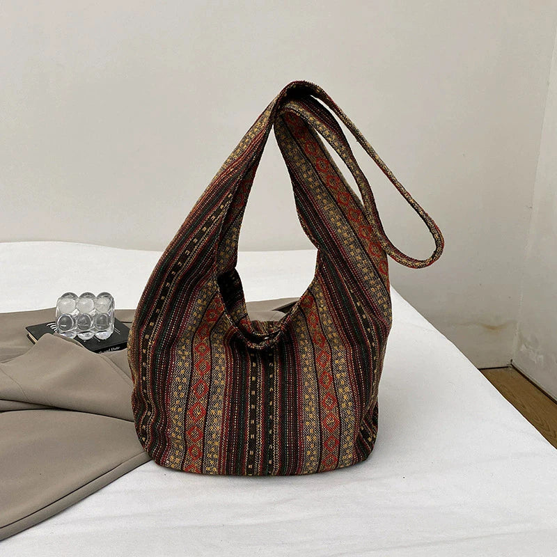 Women's Boho Chic Aztec Tote Bag Ethnic Sling Crossbody Shoulder Purse for Work Travel Lady Knitting Canvas Gypsy Hippie Bag