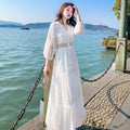 Boho Dress Women Fashion Spring/Summer White Sweet French Bubble Sleeve Beach Long Dress