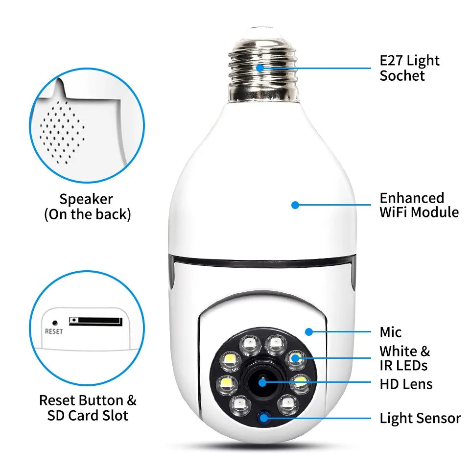 Yiiot Surveillance Bulb Camera Night Vision Full Color Automatic Tracking  Wifi Camera