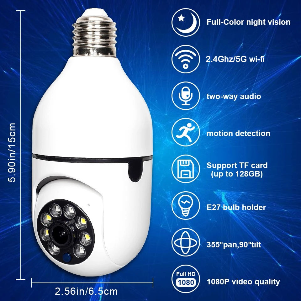 Yiiot Surveillance Bulb Camera Night Vision Full Color Automatic Tracking  Wifi Camera