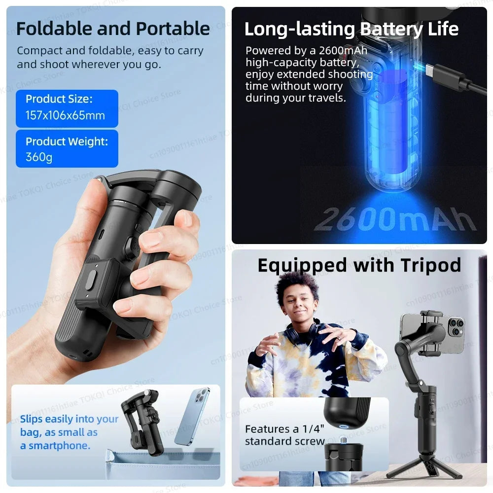 Handheld Stabilizer for iPhone & Android, Anti-Shake Phone Holder with Tripod, for Vlogging & Video Recording