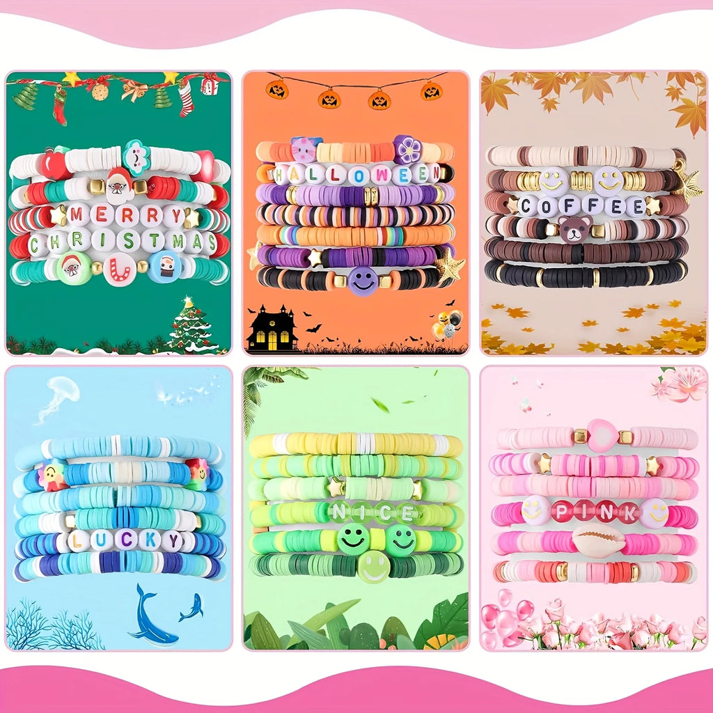 ‌3100Pcs Ultimate Bracelet Making Kit with Polymer Clay Beads, Charms & Elastic Cord | Includes Scissors,  Storage Box | Non-Tox