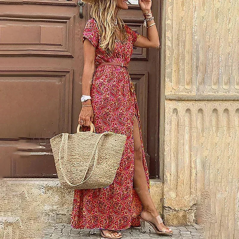 Boho Summer Long Dress for Women Elegant Evening 2023 Vestidos de Mujer Dresses Robe Femme Casual Maxi Short Sleeve Clothing