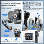 Handheld Stabilizer for iPhone & Android, Anti-Shake Phone Holder with Tripod, for Vlogging & Video Recording