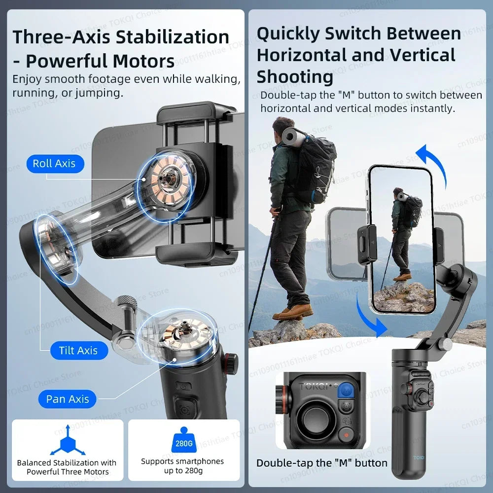Handheld Stabilizer for iPhone & Android, Anti-Shake Phone Holder with Tripod, for Vlogging & Video Recording