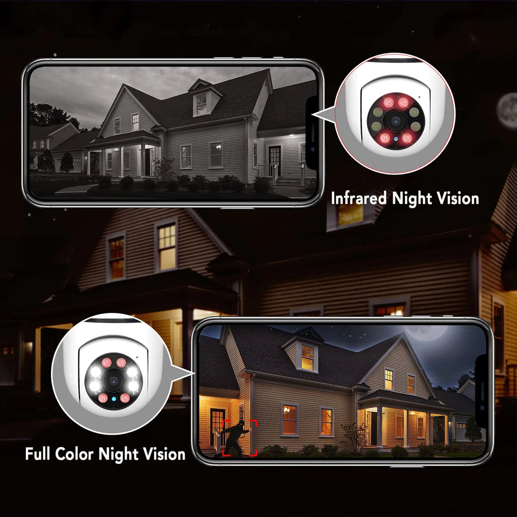 Yiiot Surveillance Bulb Camera Night Vision Full Color Automatic Tracking  Wifi Camera