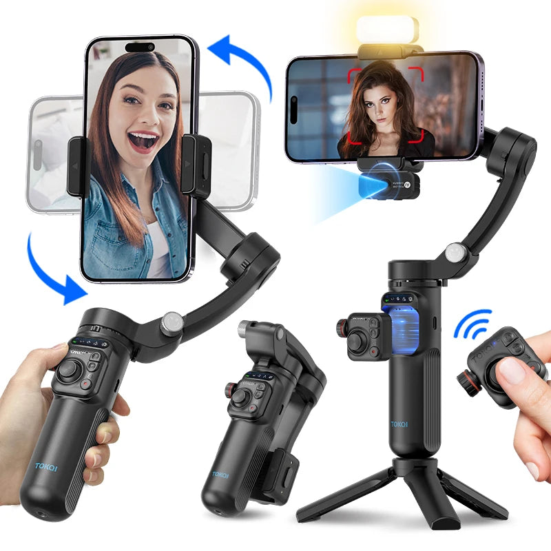 Handheld Stabilizer for iPhone & Android, Anti-Shake Phone Holder with Tripod, for Vlogging & Video Recording