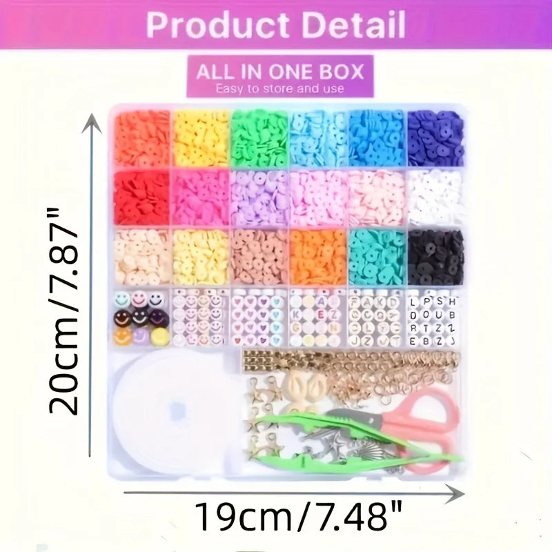 ‌3100Pcs Ultimate Bracelet Making Kit with Polymer Clay Beads, Charms & Elastic Cord | Includes Scissors,  Storage Box | Non-Tox