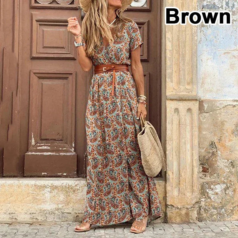 Boho Summer Long Dress for Women Elegant Evening 2023 Vestidos de Mujer Dresses Robe Femme Casual Maxi Short Sleeve Clothing