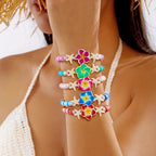 Polymer Clay Flower Starfish Drawstring Bracelet Handmade Braided Accessory Bohemian Beach Vacation Style Holiday Gift