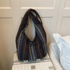 Women's Boho Chic Aztec Tote Bag Ethnic Sling Crossbody Shoulder Purse for Work Travel Lady Knitting Canvas Gypsy Hippie Bag