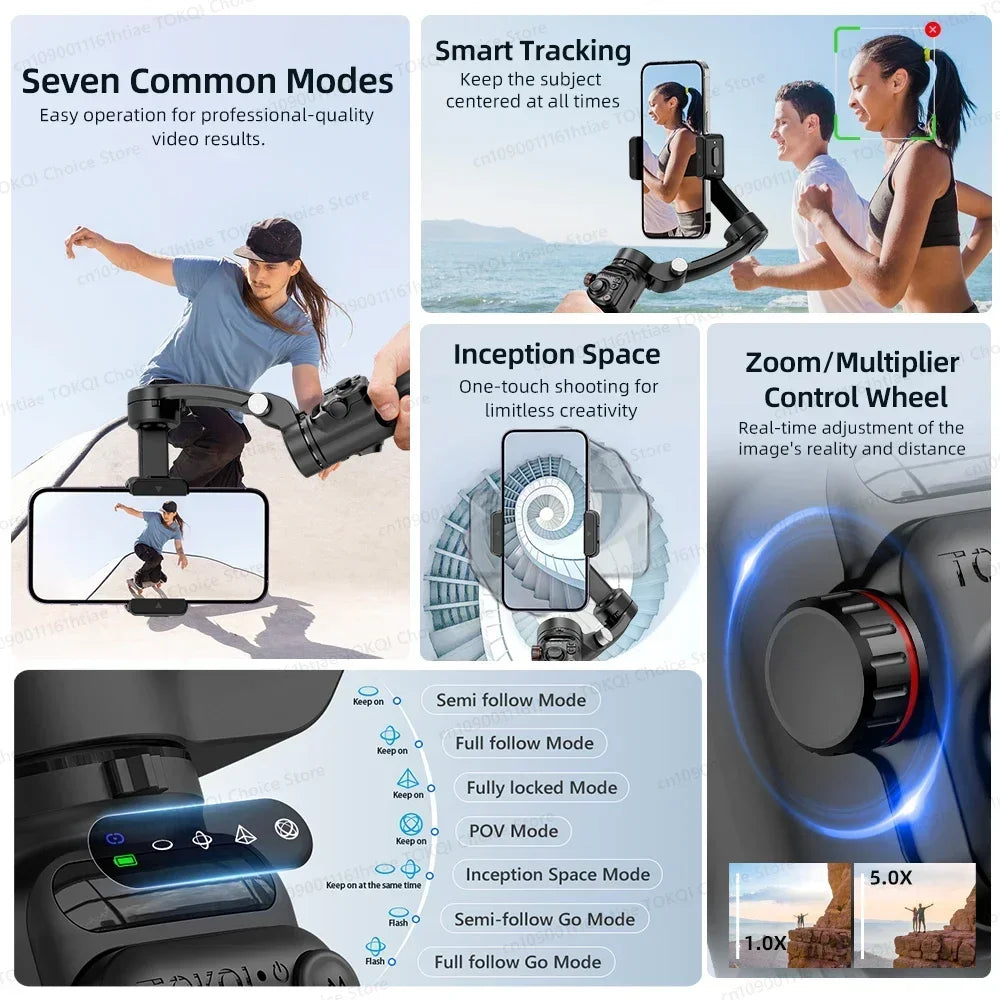 Handheld Stabilizer for iPhone & Android, Anti-Shake Phone Holder with Tripod, for Vlogging & Video Recording